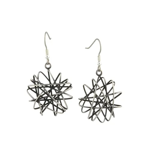 Round Cage Chaos Black Drop & Dangle Earrings